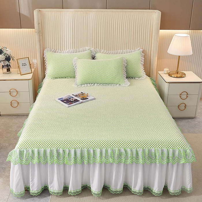 91家纺网 家纺一手货源 找家纺 鑫姿席业 2025新款抗菌3D豆豆凉感凉席蕾丝款 果绿色