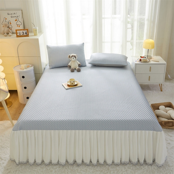 91家纺网 家纺一手货源 找家纺 鑫姿席业 2025新款A类抗菌冰豆豆凉席跑量款 天蓝 跑量款