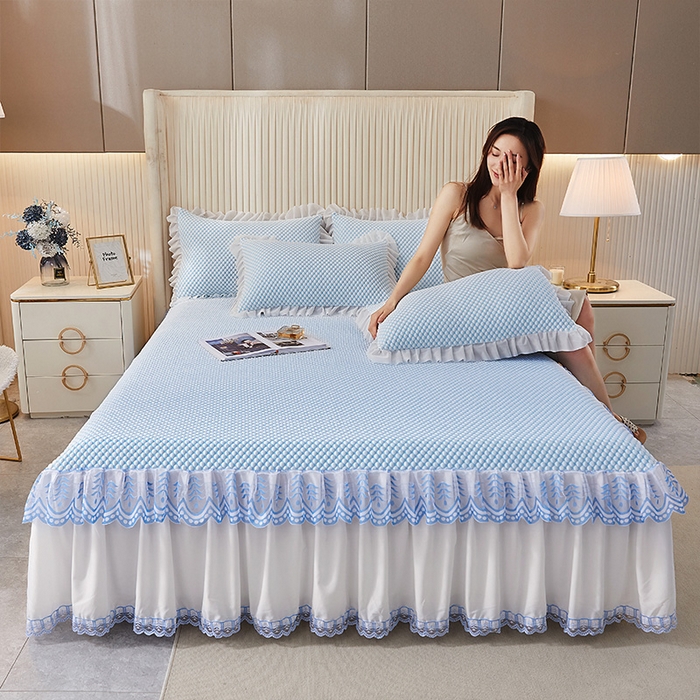 91家纺网 家纺一手货源 找家纺 鑫姿席业 2025新款抗菌3D豆豆凉感凉席蕾丝款 天蓝色