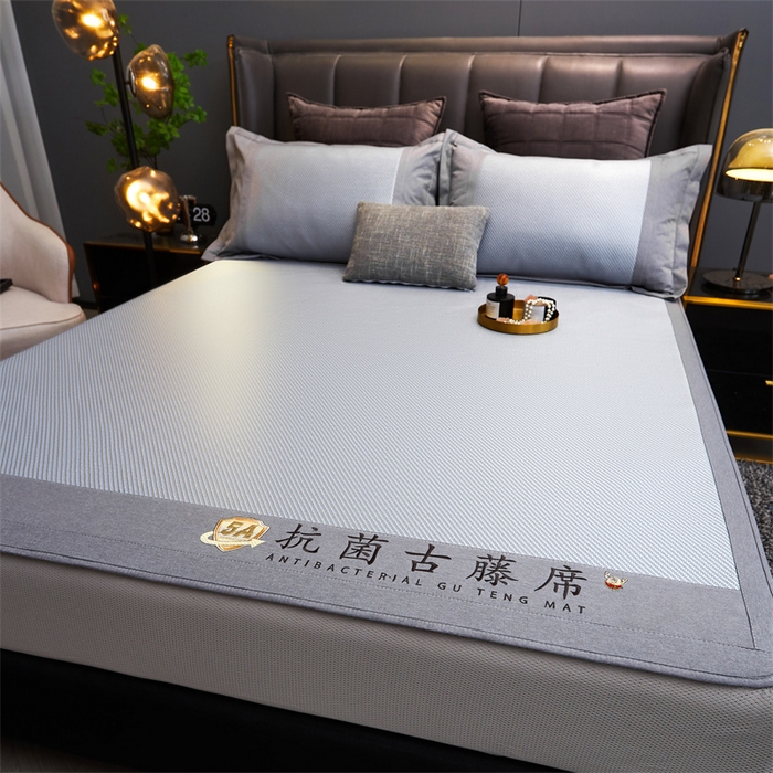 91家纺网 家纺一手货源 找家纺 鑫姿席业 2025新款抗菌古藤席床笠款系列 蓝灰(床笠款）