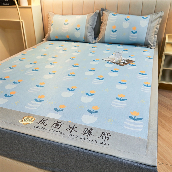 91家纺网 家纺一手货源 找家纺 鑫姿席业 2025新款A类抗菌冰藤席 花丛集