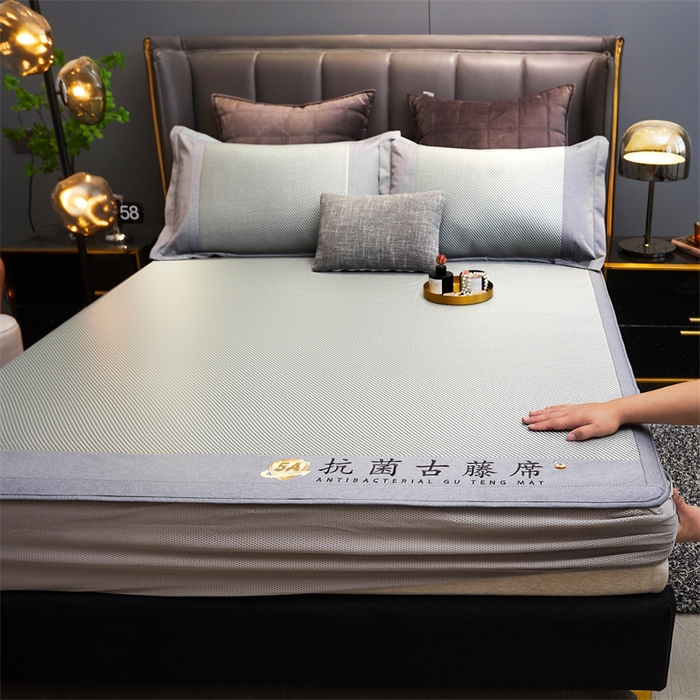 91家纺网 家纺一手货源 找家纺 鑫姿席业 2025新款抗菌古藤席床笠款系列 杏仁绿(床笠款）