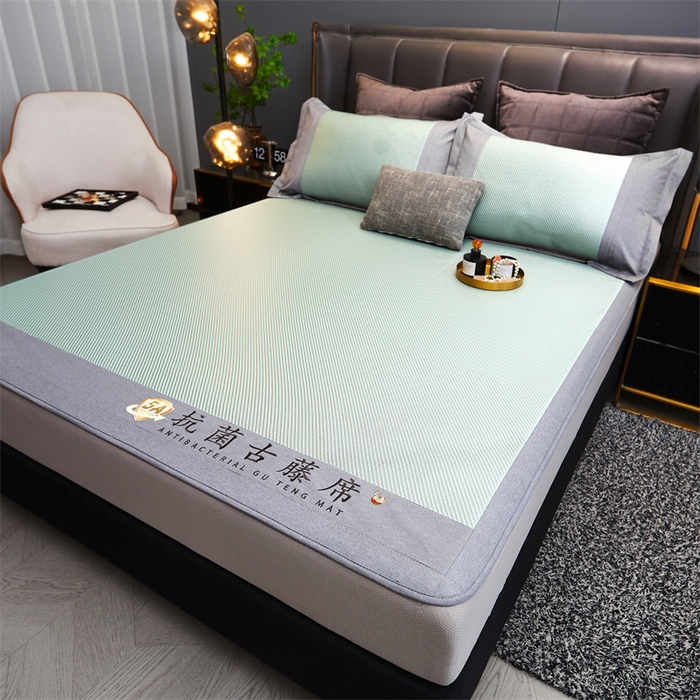 91家纺网 家纺一手货源 找家纺 鑫姿席业 2025新款抗菌古藤席床笠款系列 松柏绿(床笠款）