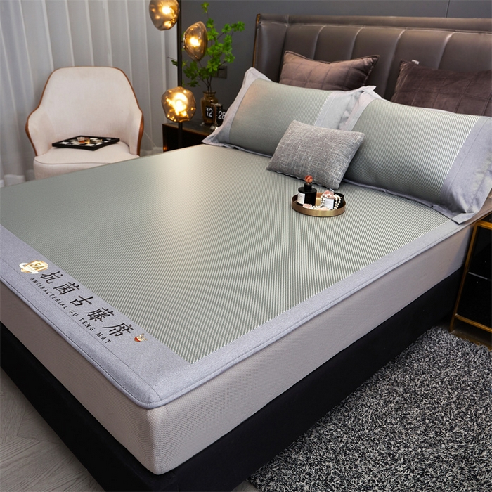 91家纺网 家纺一手货源 找家纺 鑫姿席业 2025新款抗菌古藤席床笠款系列 杏仁绿(床笠款）