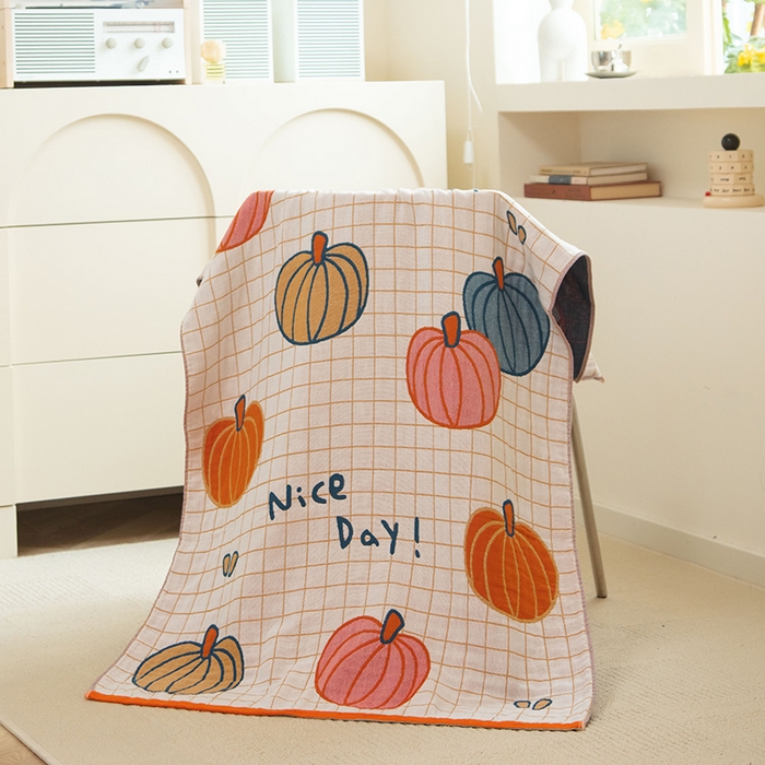 91家纺网 家纺一手货源 找家纺 雯雨家纺 2023新款全棉卡通系列纱布浴巾 南瓜乐园