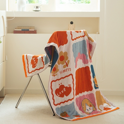 雯雨家纺 2023新款全棉卡通系列纱布浴巾 草莓女孩