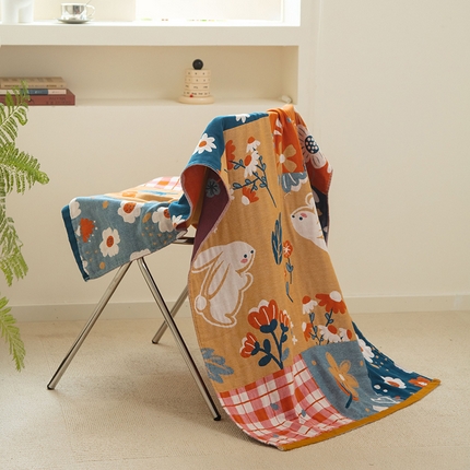 雯雨家纺 2023新款全棉卡通系列纱布浴巾 田园清风