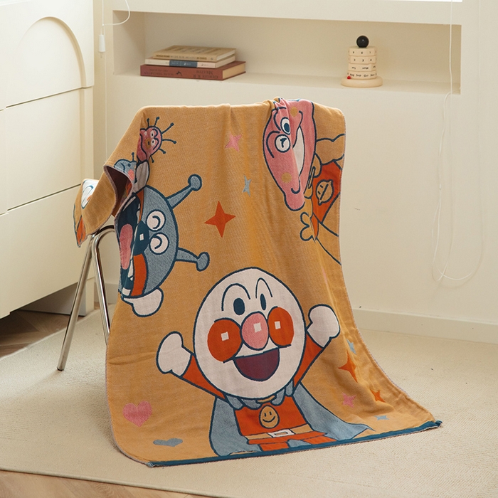 91家纺网 家纺一手货源 找家纺 雯雨家纺 2023新款全棉卡通系列纱布浴巾 面包超人-黄