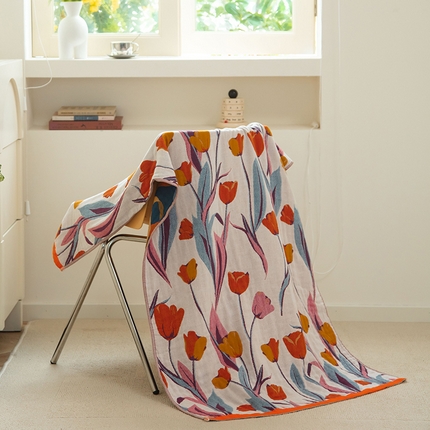 雯雨家纺 2023新款全棉卡通系列纱布浴巾 百合