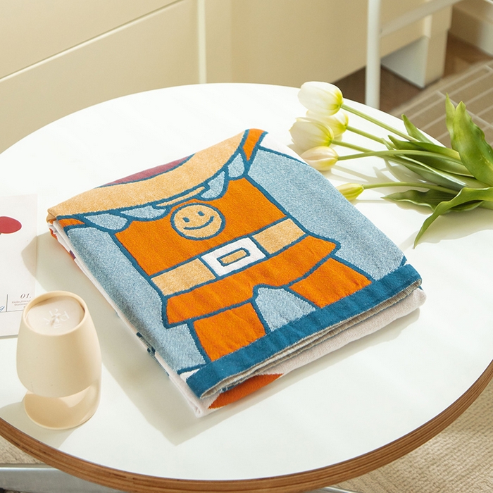 91家纺网 家纺一手货源 找家纺 雯雨家纺 2023新款全棉卡通系列纱布浴巾 面包超人-黄