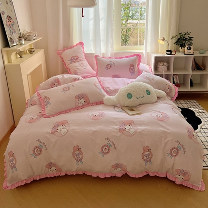 91家纺网 家纺一手货源 找家纺 （总）三朵家纺 2023新款全棉花边款三丽鸥系列四件套