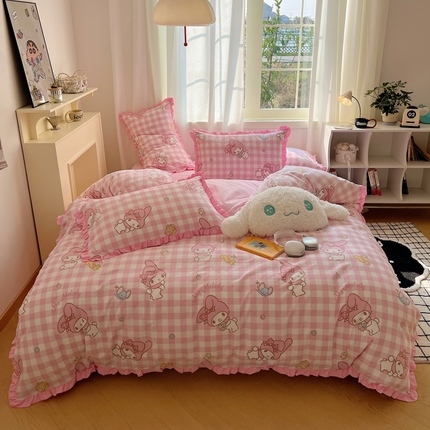 91家纺网 家纺一手货源 找家纺 （总）三朵家纺 2023新款全棉花边款三丽鸥系列四件套