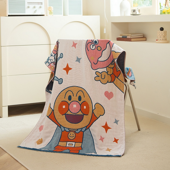 91家纺网 家纺一手货源 找家纺 雯雨家纺 2023新款全棉卡通系列纱布浴巾 面包超人-白