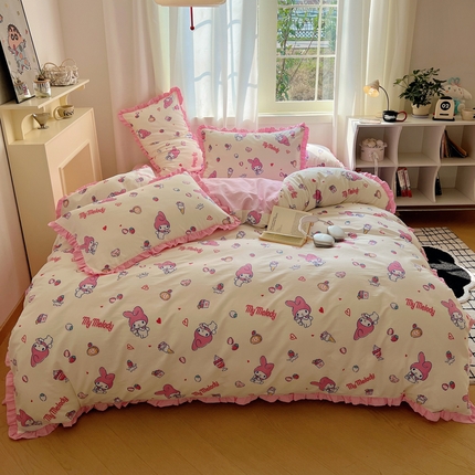 91家纺网 家纺一手货源 找家纺 （总）三朵家纺 2023新款全棉花边款三丽鸥系列四件套