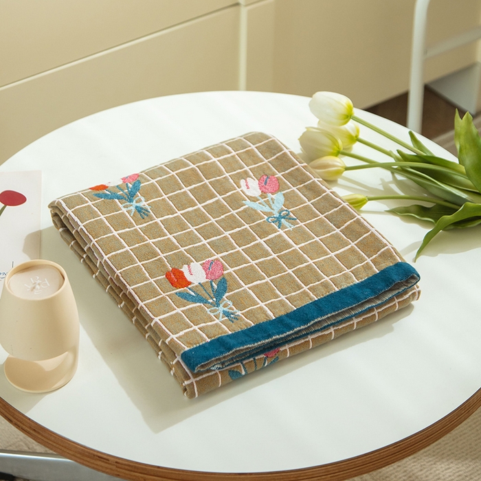 91家纺网 家纺一手货源 找家纺 雯雨家纺 2023新款全棉卡通系列纱布浴巾 碎花物语-黄