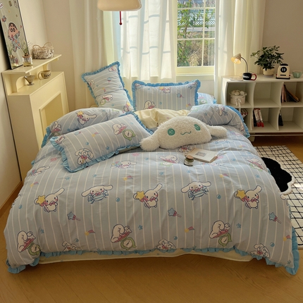 91家纺网 家纺一手货源 找家纺 （总）三朵家纺 2023新款全棉花边款三丽鸥系列四件套