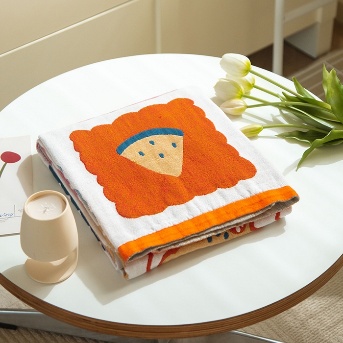 91家纺网 家纺一手货源 找家纺 雯雨家纺 2023新款全棉卡通系列纱布浴巾 饼干熊