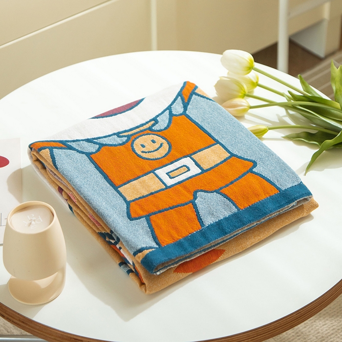 91家纺网 家纺一手货源 找家纺 雯雨家纺 2023新款全棉卡通系列纱布浴巾 面包超人-白