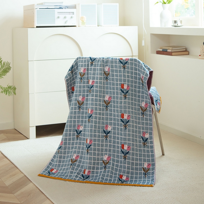 91家纺网 家纺一手货源 找家纺 雯雨家纺 2023新款全棉卡通系列纱布浴巾 碎花物语-兰