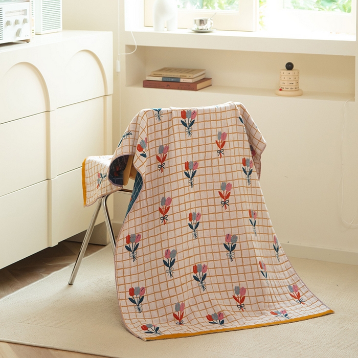 91家纺网 家纺一手货源 找家纺 雯雨家纺 2023新款全棉卡通系列纱布浴巾 碎花物语-白