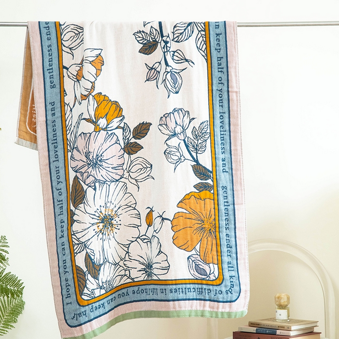 91家纺网 家纺一手货源 找家纺 雯雨家纺 2023新款全棉卡通系列纱布浴巾 花仙子-粉