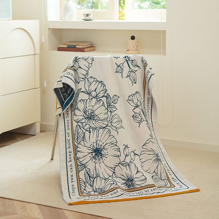 91家纺网 家纺一手货源 找家纺 雯雨家纺 2023新款全棉卡通系列纱布浴巾 花仙子-白