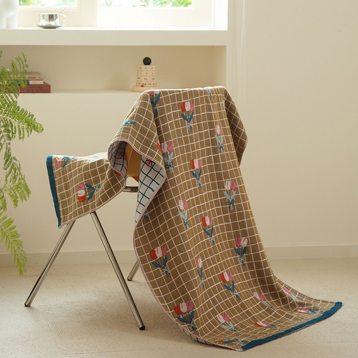 91家纺网 家纺一手货源 找家纺 雯雨家纺 2023新款全棉卡通系列纱布浴巾 碎花物语-黄