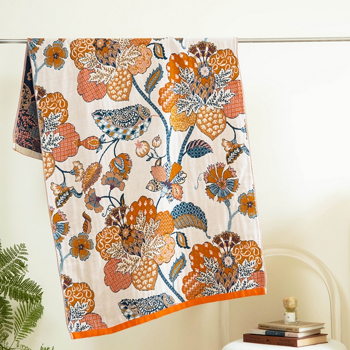 91家纺网 家纺一手货源 找家纺 雯雨家纺 2023新款全棉卡通系列纱布浴巾 珠帘花