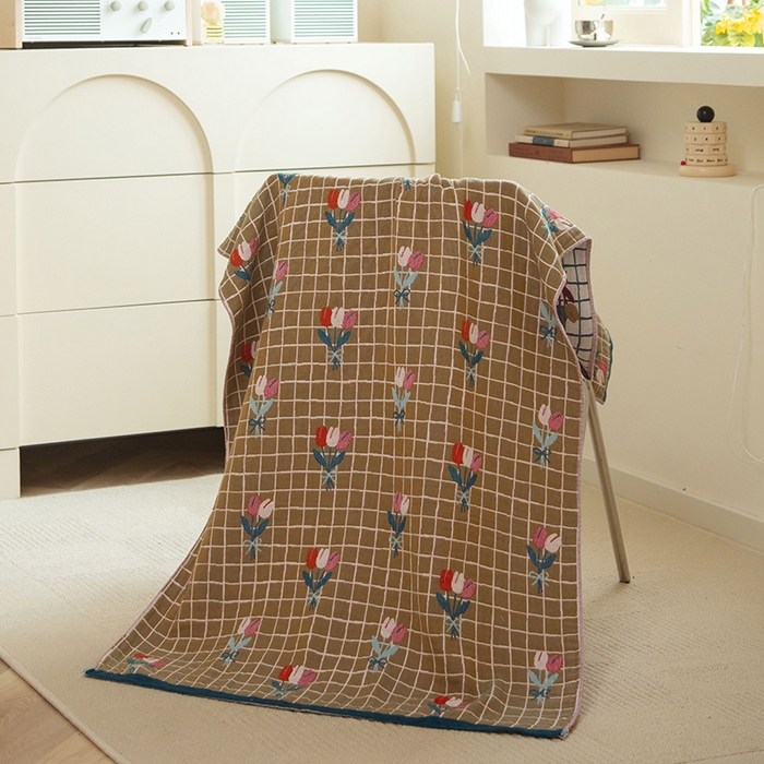 91家纺网 家纺一手货源 找家纺 雯雨家纺 2023新款全棉卡通系列纱布浴巾 碎花物语-黄