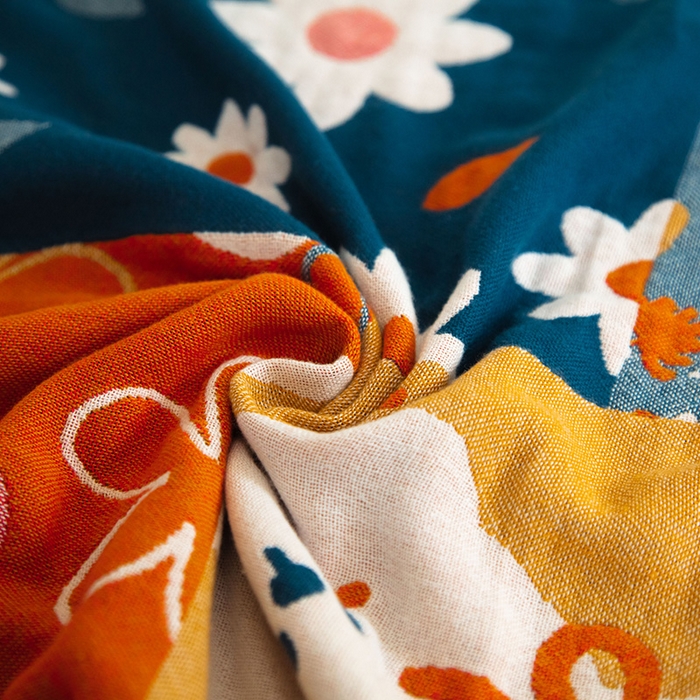 91家纺网 家纺一手货源 找家纺 雯雨家纺 2023新款全棉卡通系列纱布浴巾 田园清风