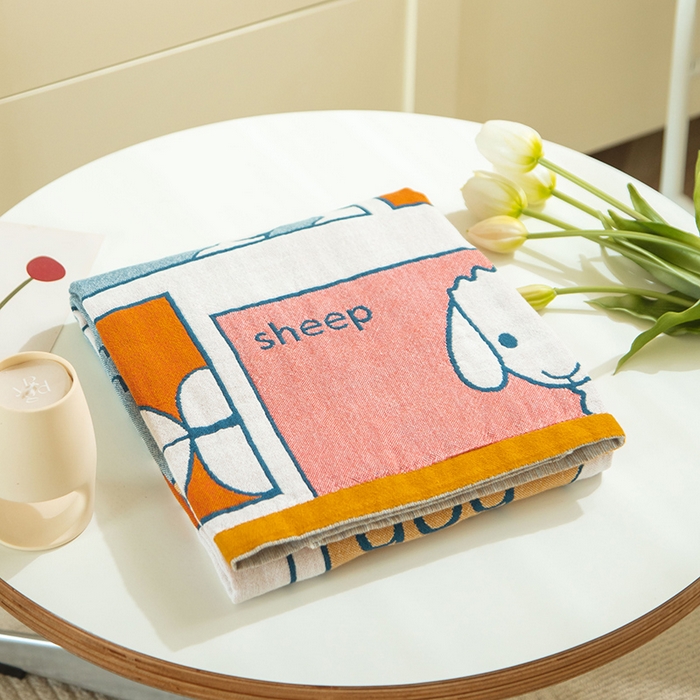 91家纺网 家纺一手货源 找家纺 雯雨家纺 2023新款全棉卡通系列纱布浴巾 动物园