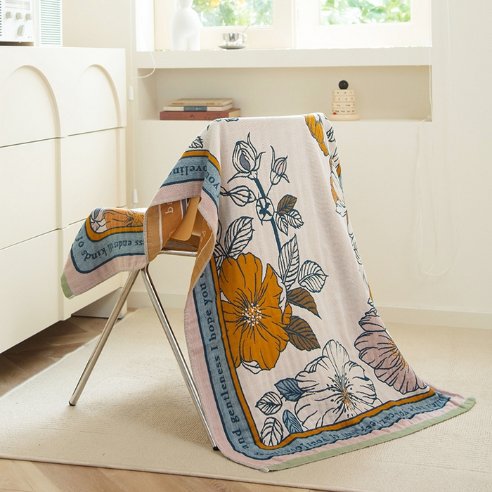 91家纺网 家纺一手货源 找家纺 雯雨家纺 2023新款全棉卡通系列纱布浴巾 花仙子-粉