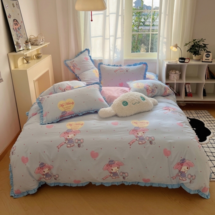 91家纺网 家纺一手货源 找家纺 （总）三朵家纺 2023新款全棉花边款三丽鸥系列四件套