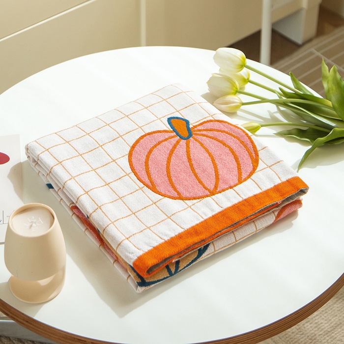 91家纺网 家纺一手货源 找家纺 雯雨家纺 2023新款全棉卡通系列纱布浴巾 南瓜乐园