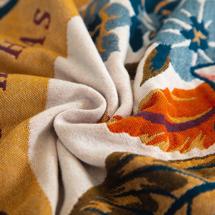 91家纺网 家纺一手货源 找家纺 雯雨家纺 2023新款全棉卡通系列纱布浴巾 花园之间-黄