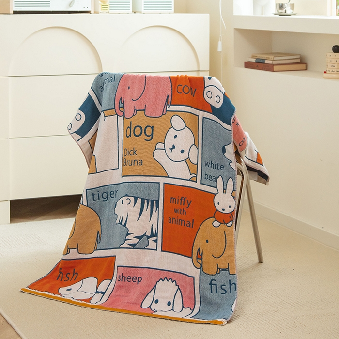 91家纺网 家纺一手货源 找家纺 雯雨家纺 2023新款全棉卡通系列纱布浴巾 动物园