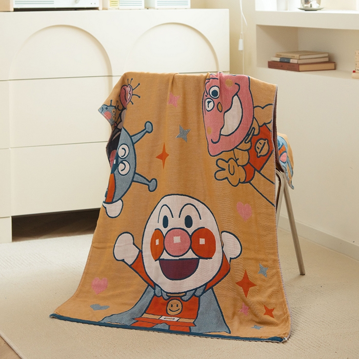 91家纺网 家纺一手货源 找家纺 雯雨家纺 2023新款全棉卡通系列纱布浴巾 面包超人-黄