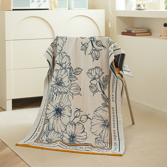 91家纺网 家纺一手货源 找家纺 雯雨家纺 2023新款全棉卡通系列纱布浴巾 花仙子-白