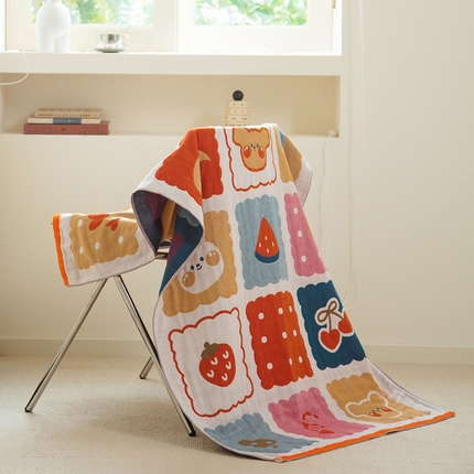 雯雨家纺 2023新款全棉卡通系列纱布浴巾 饼干熊