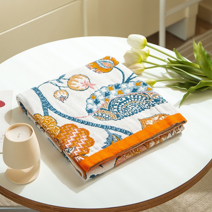 91家纺网 家纺一手货源 找家纺 雯雨家纺 2023新款全棉卡通系列纱布浴巾 珠帘花