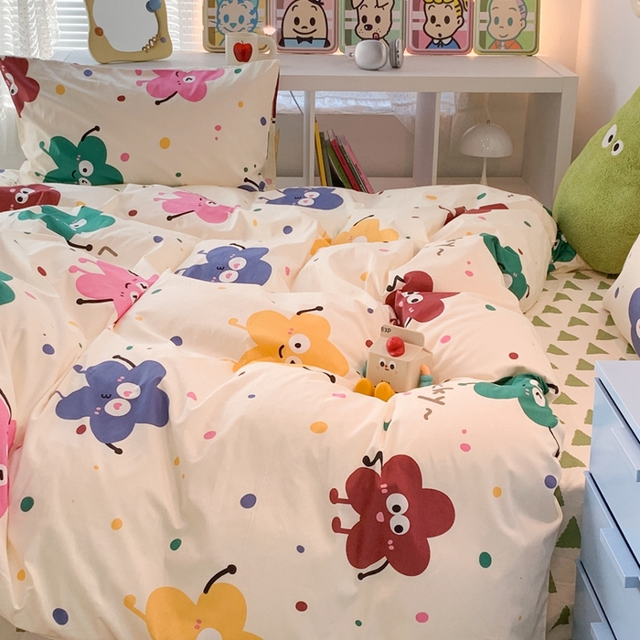 91家纺网 家纺一手货源 找家纺 昔可家纺 2023新款全棉四件套-潮趣系列 花瓣笑脸