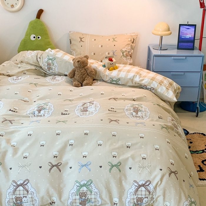 91家纺网 家纺一手货源 找家纺 昔可家纺 2023新款全棉四件套-洛丽塔风 洛丽塔小熊