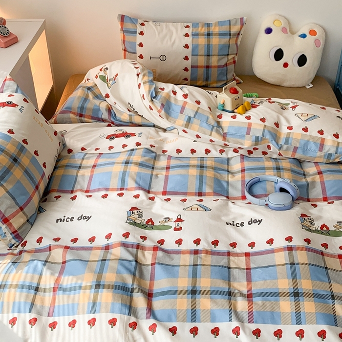 91家纺网 家纺一手货源 找家纺 昔可家纺 2023新款全棉四件套-ins卡通系列 露营狗狗