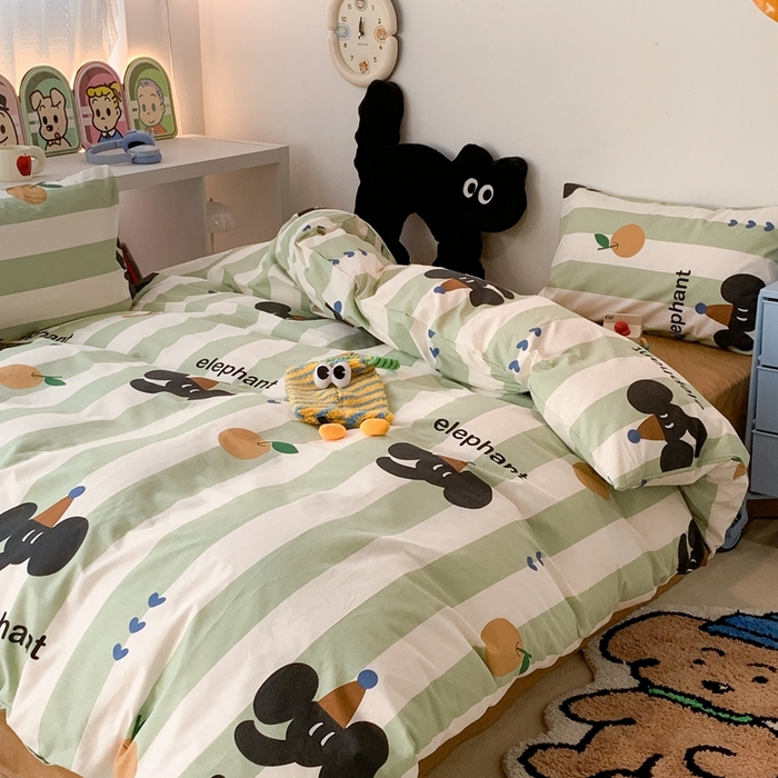 91家纺网 家纺一手货源 找家纺 昔可家纺 2023新款全棉四件套-潮趣系列 橘子大象