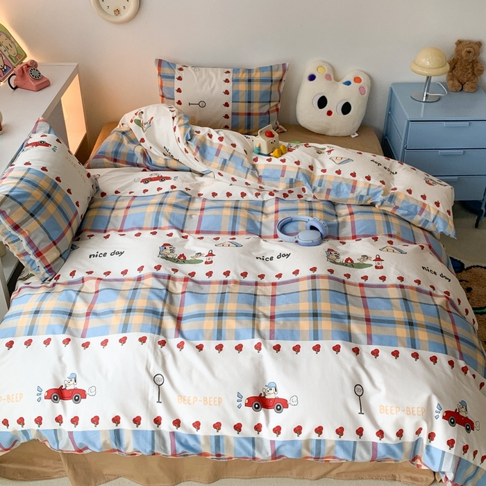 91家纺网 家纺一手货源 找家纺 昔可家纺 2023新款全棉四件套-ins卡通系列 露营狗狗