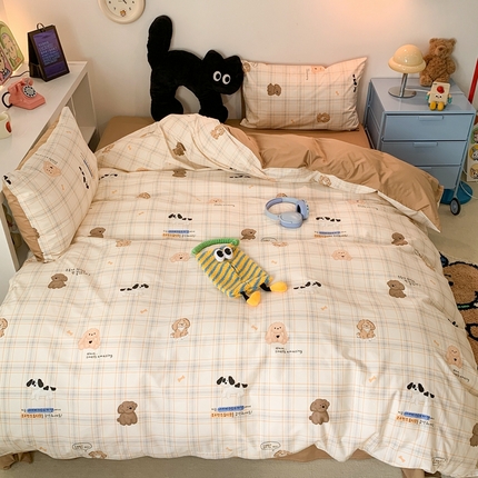 91家纺网 家纺一手货源 找家纺 昔可家纺 2023新款全棉四件套-萌趣卡通 美拉德狗狗