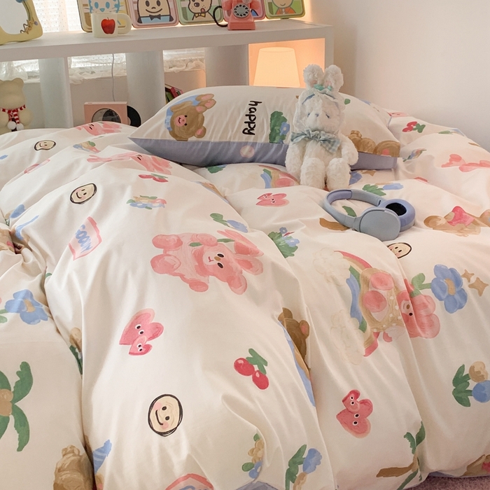 91家纺网 家纺一手货源 找家纺 昔可家纺 2023新款全棉四件套-ins卡通系列 油画熊