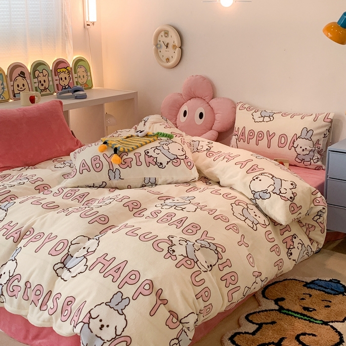 91家纺网 家纺一手货源 找家纺 昔可家纺 2023新款圣诞款四件套 圣诞小萌狗