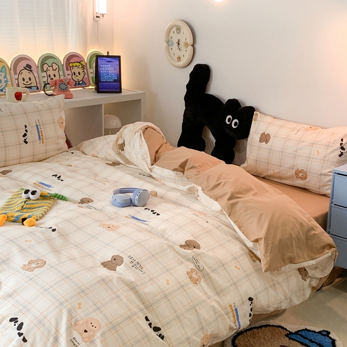 91家纺网 家纺一手货源 找家纺 昔可家纺 2023新款全棉四件套-萌趣卡通 美拉德狗狗