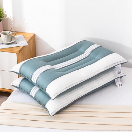 91家纺网 家纺一手货源 找家纺 梦叶草 2023新款全棉锦绣磁石决明子枕芯 全棉锦绣横条决明子绿色*2